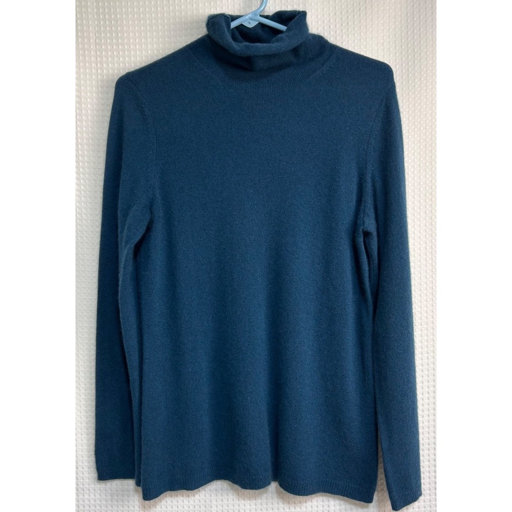 McDuff 100% Cashmere Teal Mock Neck Women's size M Pullover Sweater a5 - Picture 7 of 7